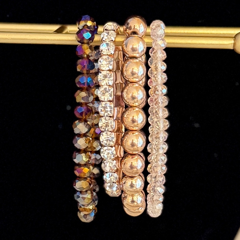 Gold and Brown Beaded Bracelet Set